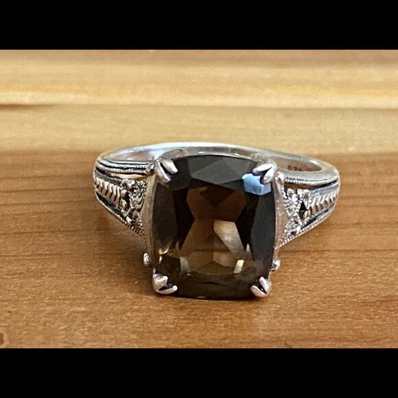 Vintage Sterling Silver Cushion Cut Smoky Quartz Ring 8 - Picture 8 of 8